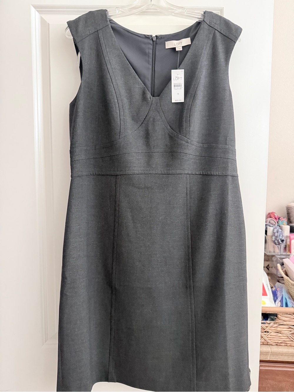 LOFT Charcoal Gray V-Neck Sleeveless Sheath Dress